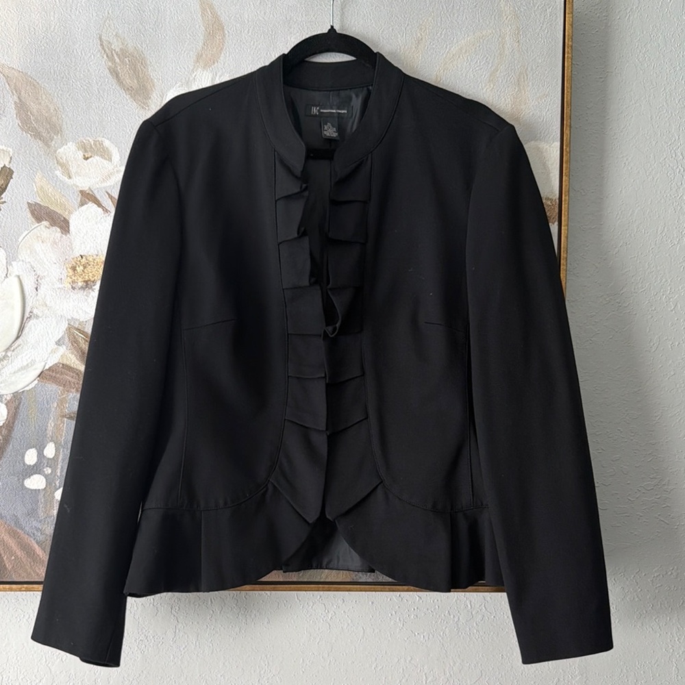 Black Women's Ruffle-Front Jacket - Picture 6 of 6